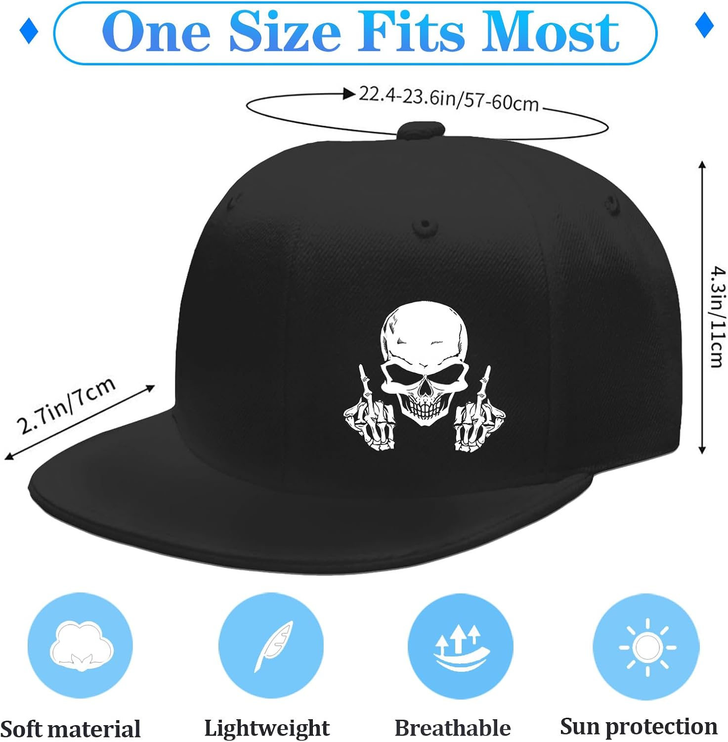 Skull Middle Finger Snapback S - Snapback Hat Flat reseña y precio