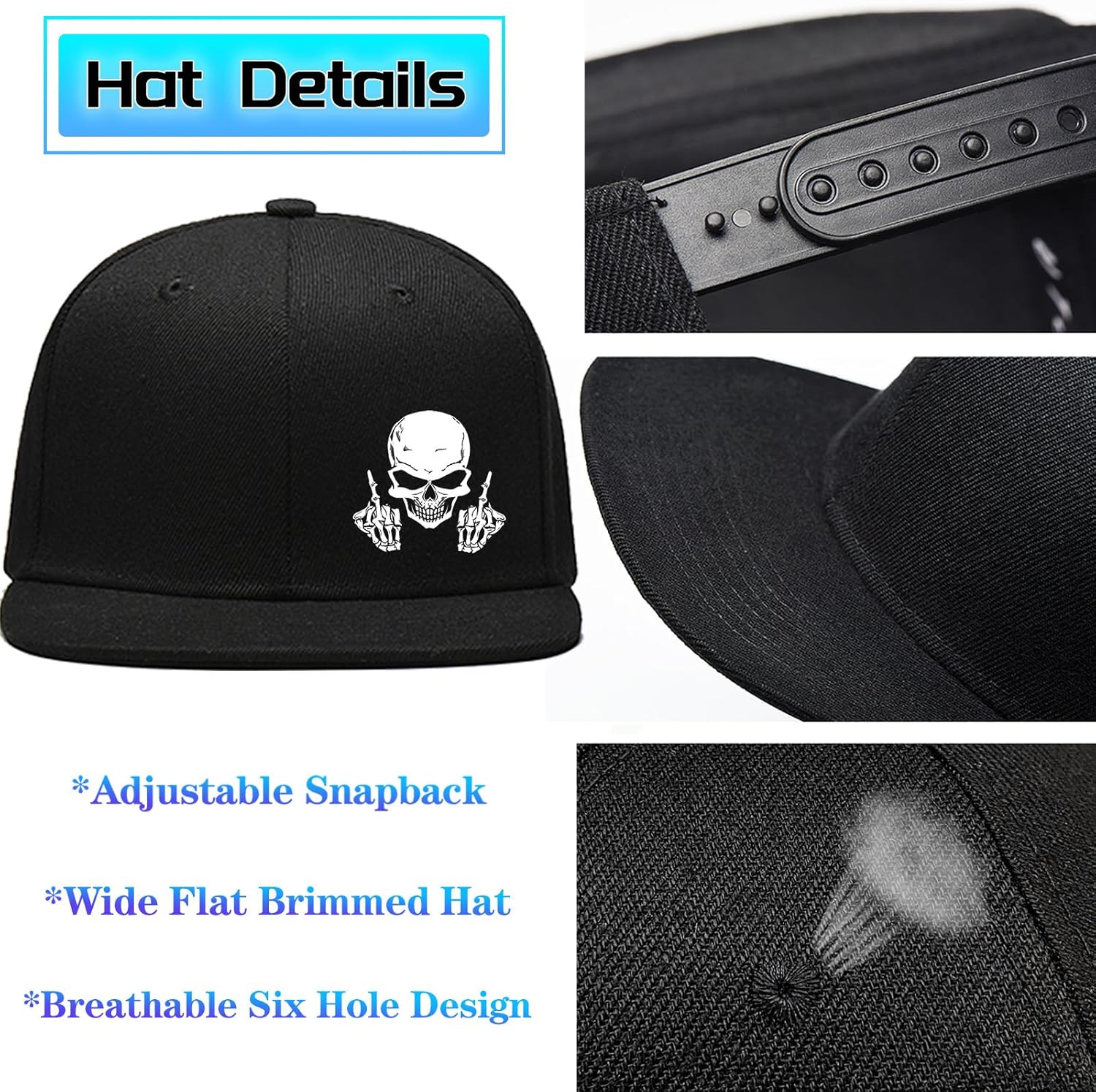 Skull Middle Finger Snapback S - Snapback Hat Flat reseña y precio